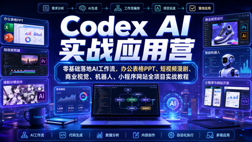 Codex AI实战应用营｜零基础落地AI工作流，办公表格PPT、短视频漫剧、商业视觉、机器人、小程序网站全项目实战教程-朽念云创