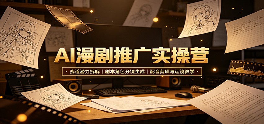 AI漫剧推广实操营：赛道潜力拆解，剧本角色分镜生成，配音剪辑与运镜教学-朽念云创