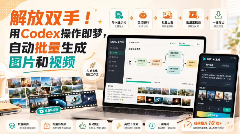 解放双手！用Codex操作即梦，自动批量生成图片和视频-朽念云创