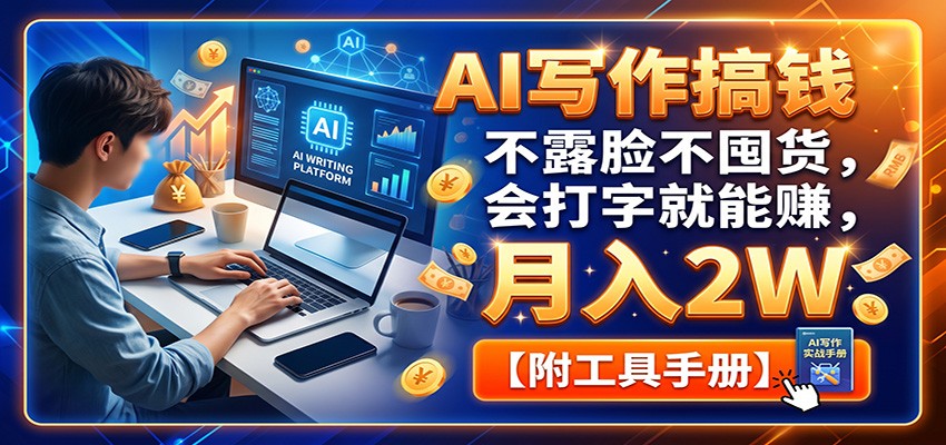 AI写作搞钱：不露脸不囤货，会打字就能赚，月入2W【附工具手册】-朽念云创