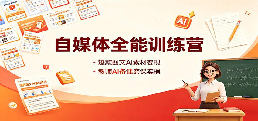 自媒体全能训练营：爆款图文AI素材变现，教师AI备课磨课实操-朽念云创