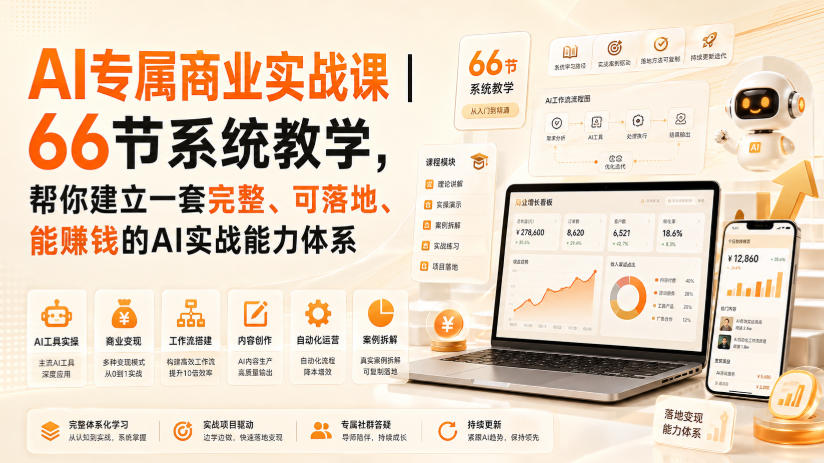 AI专属商业实战课｜66节系统教学，帮你建立一套完整、可落地、能賺钱的AI实战能力体系-朽念云创