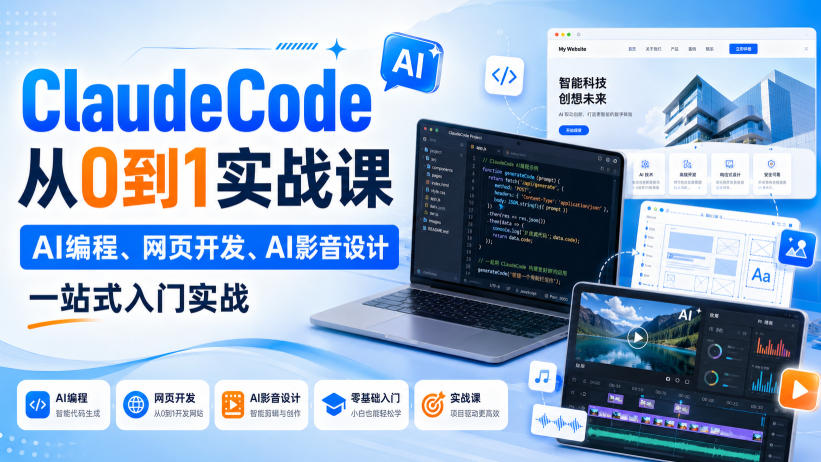ClaudeCode从0到1实战课，AI编程、网页开发、AI影音设计一站式入门实战-朽念云创