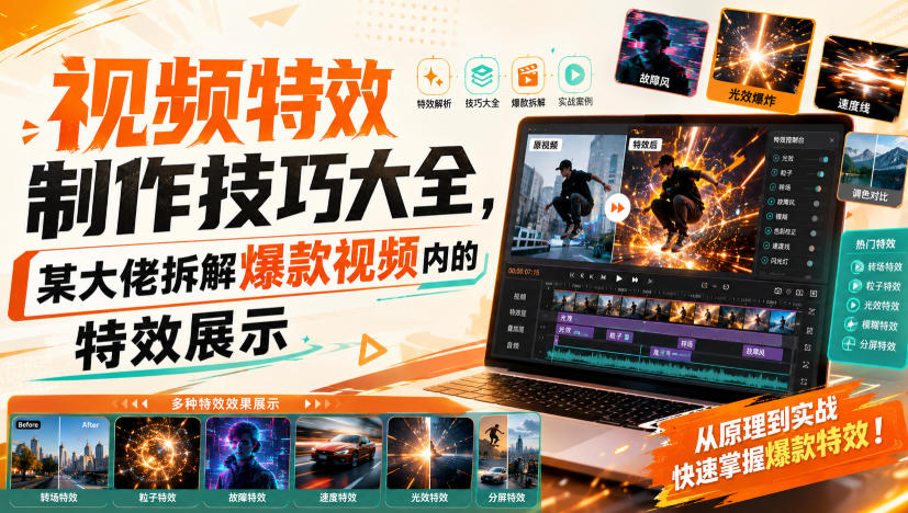 视频特效制作技巧大全，某大佬拆解爆款视频内的特效展示-朽念云创