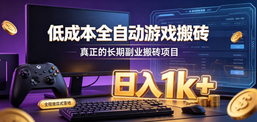 低成本全自动游戏搬砖，真正的长期副业搬砖项目，日入1k+，全程傻瓜式落地【揭秘】-朽念云创
