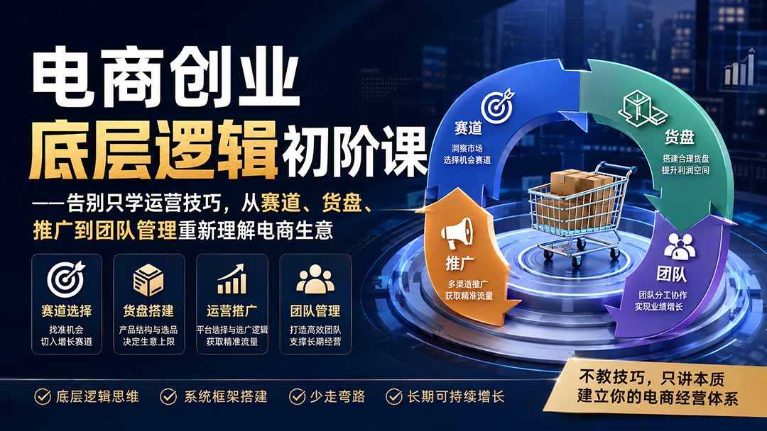 电商创业底层逻辑初阶课——告别只学运营技巧，从赛道、货盘、推广到团队管理重新理解电商生意-朽念云创
