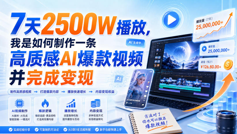 7天2500W播放，我是如何制作一条高质感AI爆款视频并完成变现-朽念云创