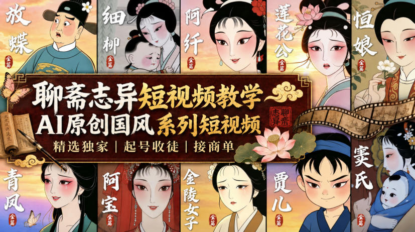 聊斋志异短视频教学，AI原创国风系列短视频，精选独家丨起号收徒丨接商单(更新0818)-朽念云创