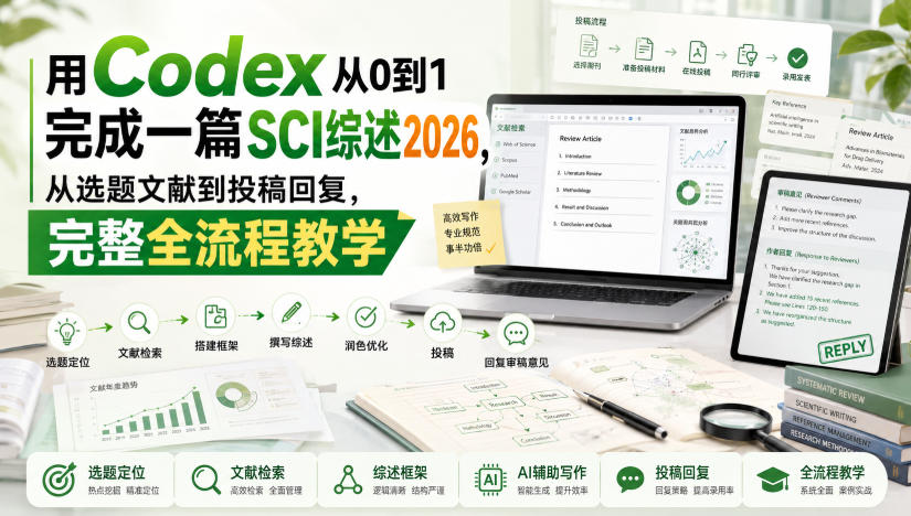 用Codex从0到1完成一篇SCI综述2026，从选题文献到投稿回复，完整全流程教学-朽念云创