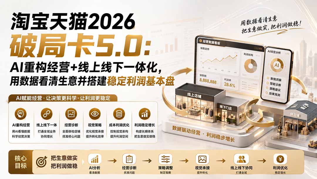 淘宝天猫2026破局卡5.0：AI重构经营+线上线下一体化，用数据看清生意并搭建稳定利润基本盘-朽念云创