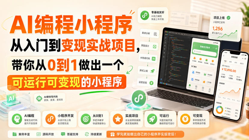 AI编程小程序从入门到变现实战项目，带你从0到1做出一个可运行可变现的小程序-朽念云创