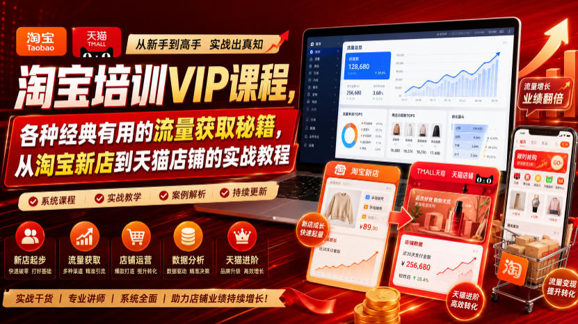 淘宝培训VIP课程，各种经典有用的流量获取秘籍，从淘宝新店到天猫店铺的实战教程(更新08月20日)-朽念云创