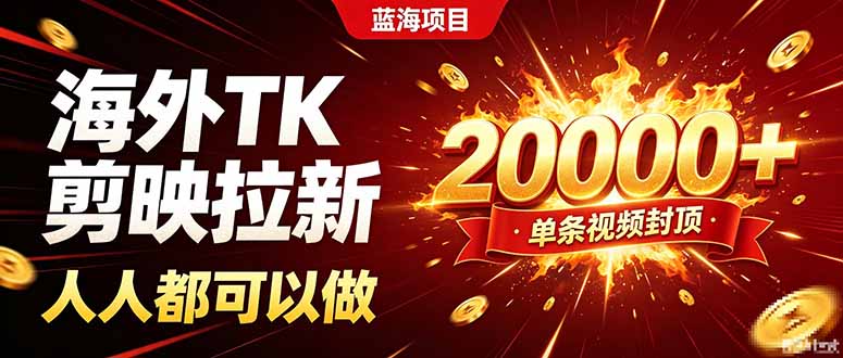海外TK拉新新玩法，剪映就能做，不用经验不用粉丝，单条视频收益上限20000+-朽念云创