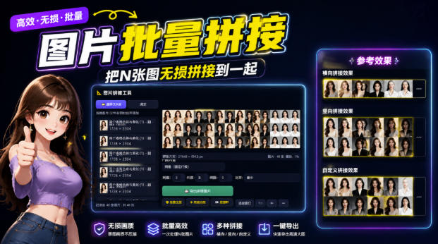 图片批量拼接，把N张图无损拼接到一起，支持横向、竖向、自定义等功能-朽念云创