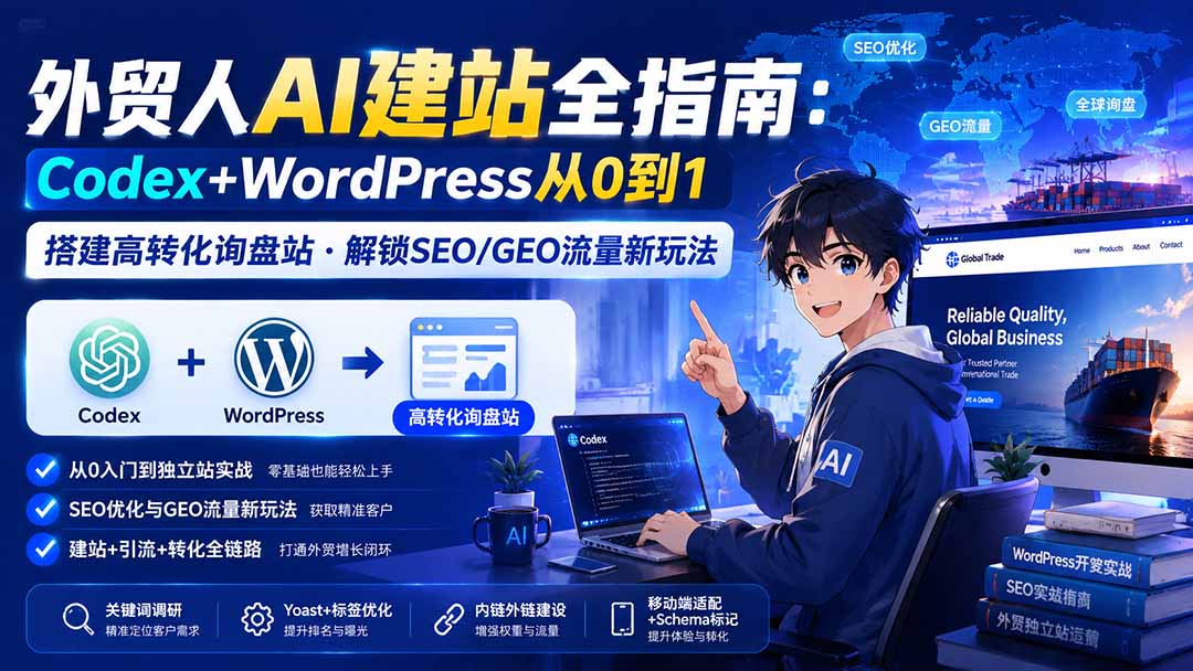 外贸人AI建站全指南:Codex+WordPress从0到1·搭建高转化询盘站·解锁SEO/GEO流量新玩法-更新8月-朽念云创