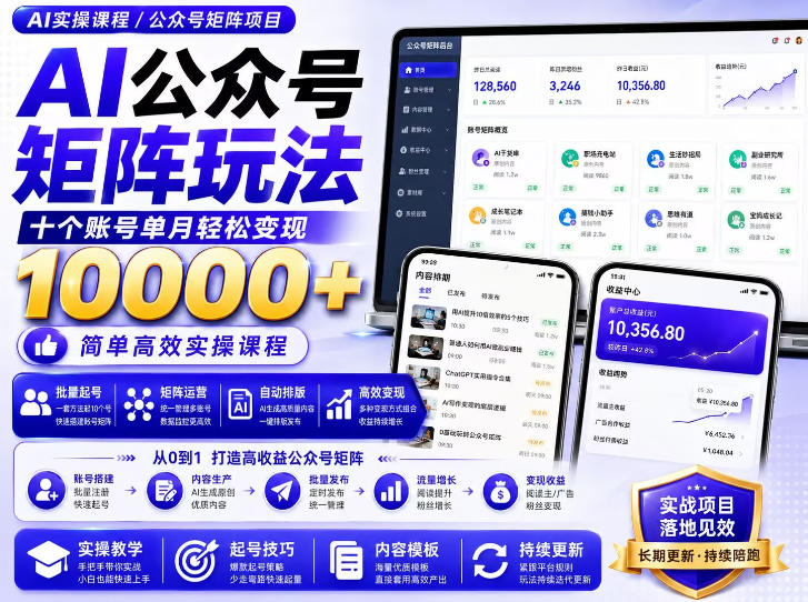 AI公众号矩阵实操玩法:内含价值399的提示词,三分钟一篇爆款文章,支持矩阵多账号运营-朽念云创