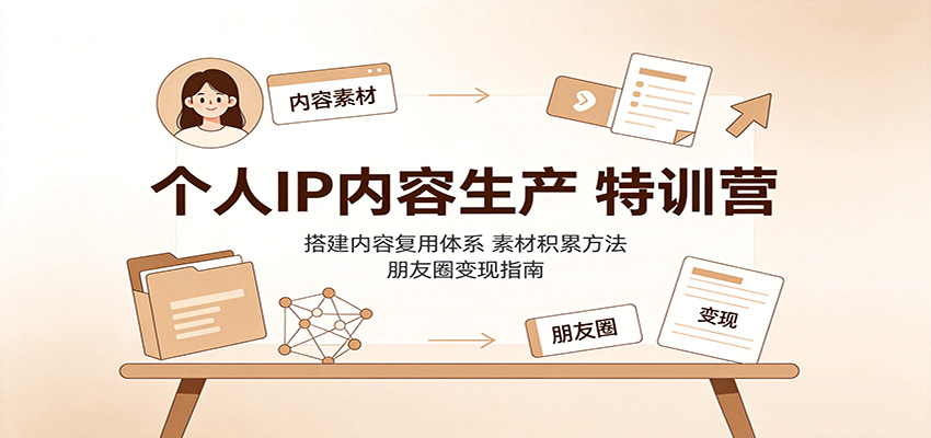 个人IP内容生产特训营：搭建内容复用体系，素材积累方法，朋友圈变现指南-朽念云创