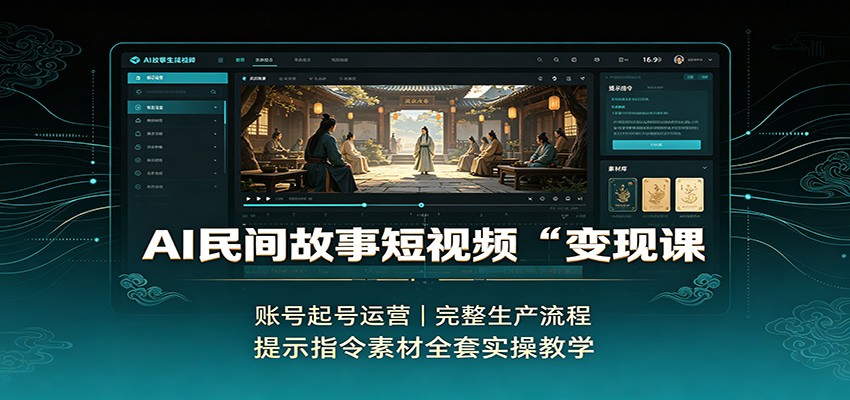 AI民间故事短视频变现课：账号起号运营，完整生产流程，提示指令素材全套实操教学-朽念云创
