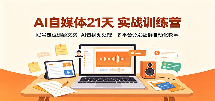 AI自媒体21天实战训练营：账号定位选题文案，AI音视频处理，多平台分发社群自动化教学-朽念云创