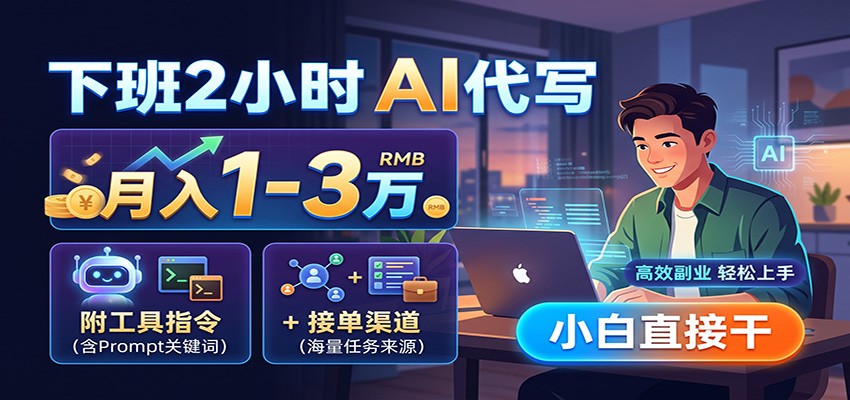 下班2小时AI代写，月入1-3万，附工具指令+接单渠道，小白直接干-朽念云创