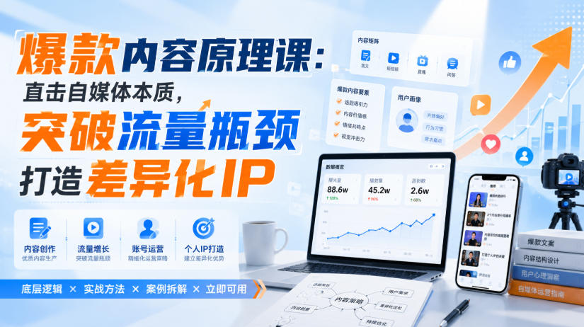 爆款内容原理课：直击自媒体本质，突破流量瓶颈打造差异化IP-朽念云创