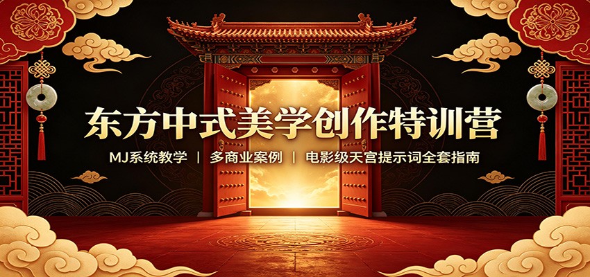 东方中式美学创作特训营：MJ系统教学，多商业案例，电影级天宫提示词全套指南-朽念云创