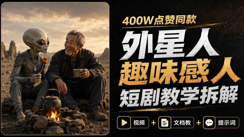 400W点赞同款外星人趣味感人短剧教学拆解，视频+文档教+提示词-朽念云创