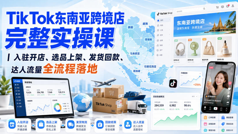 TikTok东南亚跨境店完整实操课｜入驻开店、选品上架、发货回款、达人流量全流程落地-朽念云创