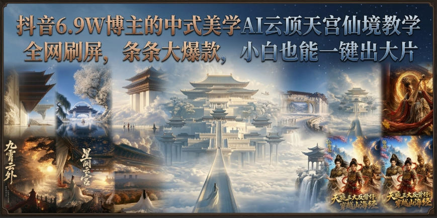抖音6.9W博主的中式美学AI云顶天宫仙境教学，全网刷屏，条条大爆款，小白也能一键出大片-朽念云创