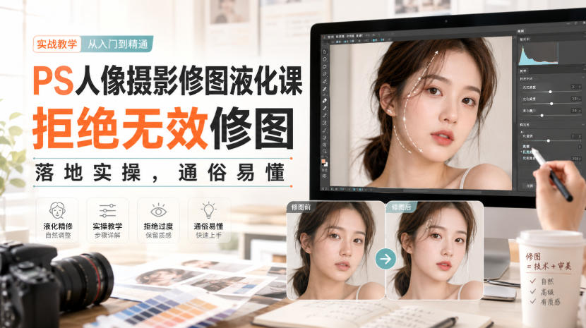 PS人像摄影修图液化课，拒绝无效修图，落地实操，通俗易懂-朽念云创