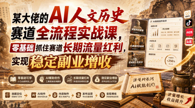 某大佬的AI人文历史赛道全流程实战课，零基础抓住赛道长期流量红利，实现稳定副业增收-朽念云创