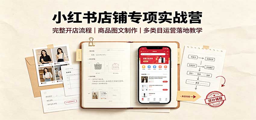 小红书店铺专项实战营：完整开店流程，商品图文制作，多类目运营落地教学-朽念云创