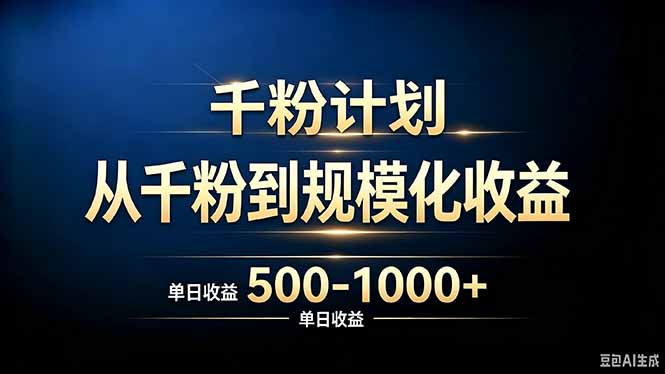 抖音千粉账号计划，从千粉到规模化收益 500-1000+单日收益-朽念云创
