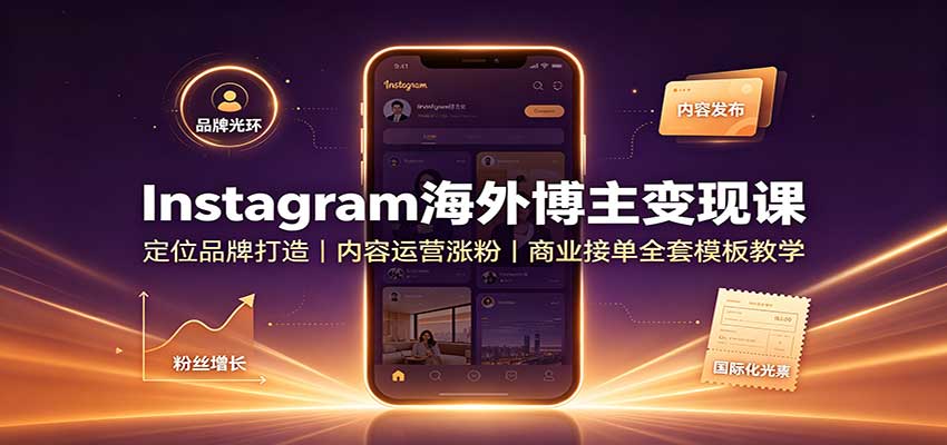 Instagram海外博主变现课：定位品牌打造，内容运营涨粉，商业接单全套模板教学-朽念云创