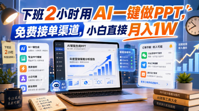 下班2小时用AI一键做PPT，免费接单渠道，小白直接月入1W【揭秘】-朽念云创