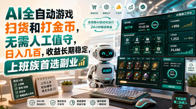 AI全自动游戏皮肤扫货和打金币，日入几百，内部方法大揭秘，0门槛！-朽念云创