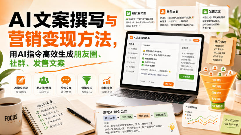 AI文案撰写与营销变现方法，用AI指令高效生成朋友圈、社群、发售文案-朽念云创
