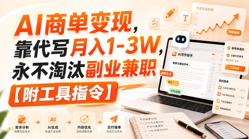 AI商单变现，靠代写月入1-3W，永不淘汰副业兼职【附工具指令】【揭秘】-朽念云创