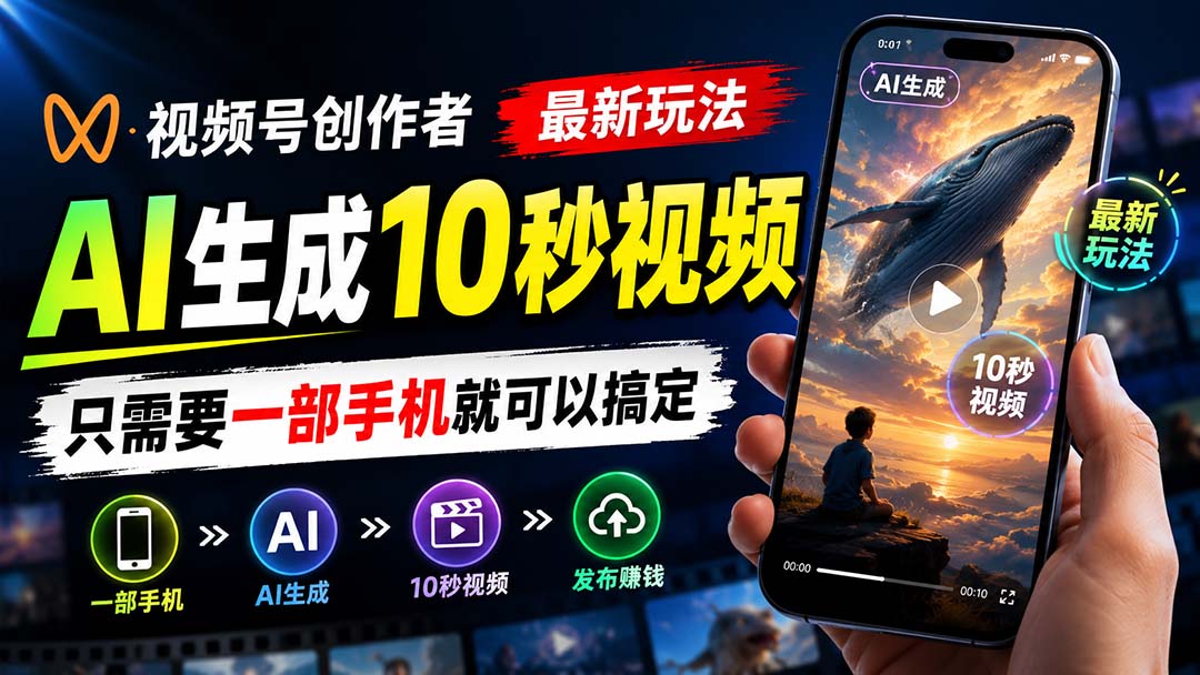 视频号创作者最新玩法，AI生成10秒视频，只需要一部手机就可以搞定-朽念云创