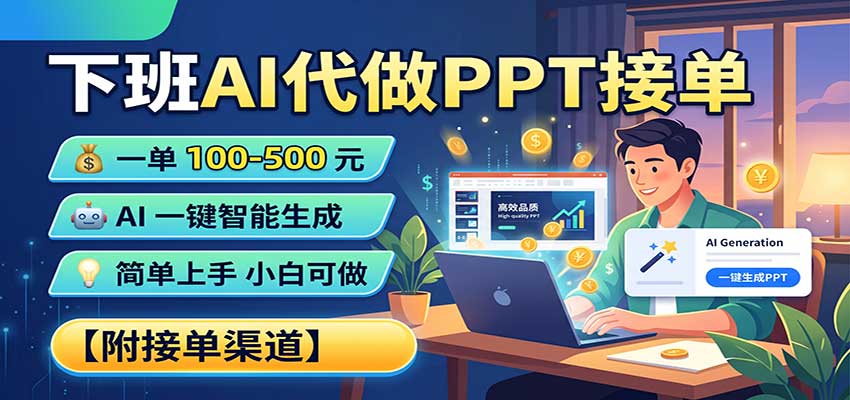 下班AI代做PPT接单，一单100-500，AI一键生成，小白也能做，附接单渠道-朽念云创