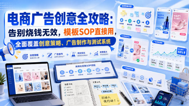 电商广告创意全攻略：告别烧钱无效，模板SOP直接用，全面覆盖创意策略、广告制作与测试系统【原创双语字幕】-朽念云创