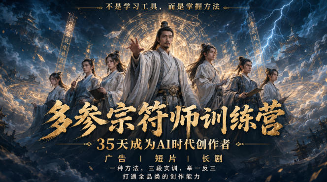 多参宗符师训练营，35天成为AI时代创作者，广告|短片|长剧，一种方法，三段实训，举一反三，打通全品类的创作能力-朽念云创