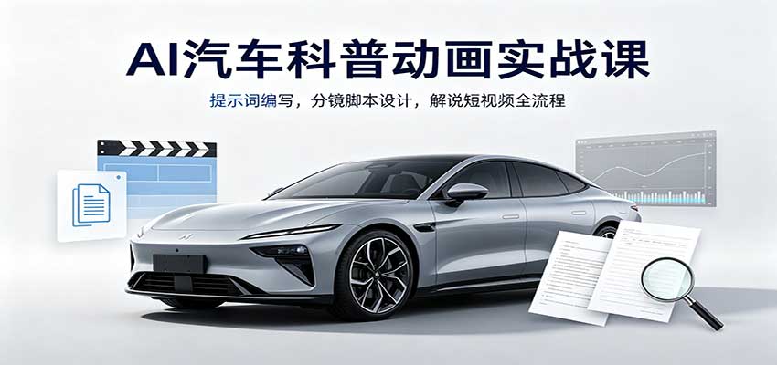 AI汽车科普动画实战课：提示词编写，分镜脚本设计，解说短视频全流程-朽念云创
