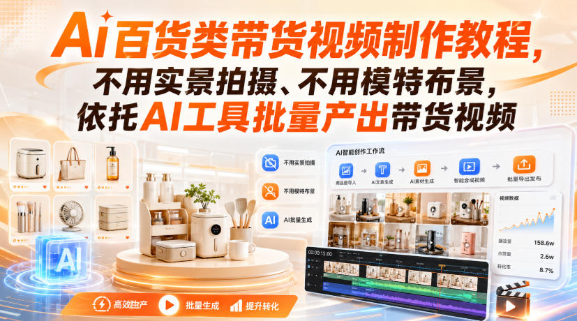 Ai百货类带货视频制作教程，不用实景拍摄、不用模特布景，依托AI工具批量产出带货视频-朽念云创