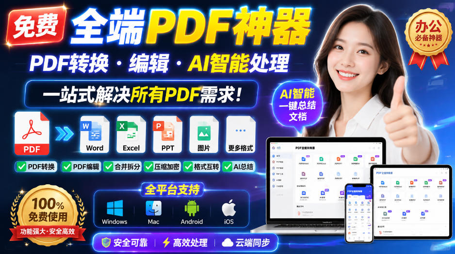 免费全端PDF神器，PDF转换·编辑·AI智能处理，一站式解决所有PDF需求!-朽念云创