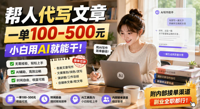 帮人代写文章，一单100-500，小白用AI就能干，附内部接单渠道，副业全职都行【揭秘】-朽念云创