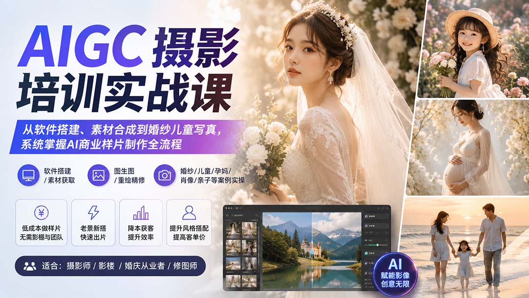 AIGC摄影培训实战课：从软件搭建、素材合成到婚纱儿童写真，系统掌握AI商业样片制作全流程-朽念云创