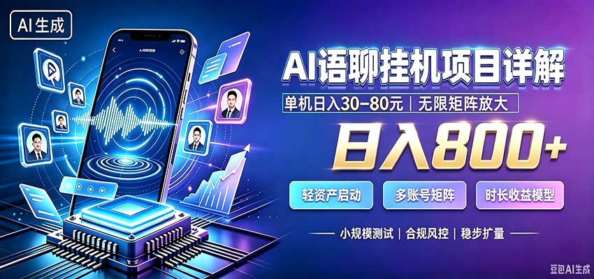 AI语聊挂机，日入800+，适用个人副业，工作室矩阵操作-朽念云创