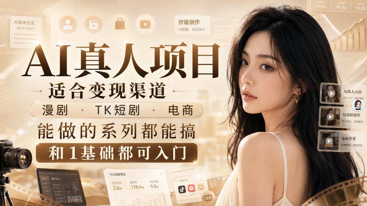 AI真人项目，适合变现渠道，漫剧，TK短剧，电商，能做的系列都能搞，0和1基础都可入门-朽念云创