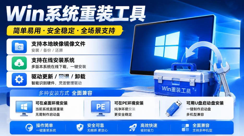 Win系统重装工具，支持本地映像镜像文件安装备份，简单易用-安全稳定-全场景支持-朽念云创